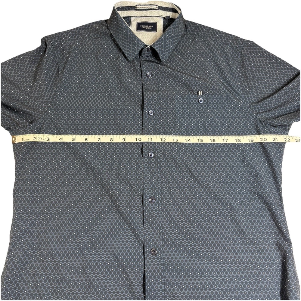 7Diamonds 4 Way Stretch Shirt Men M Short Sleeve Button Up Geometric Print Woven - Picture 8 of 9